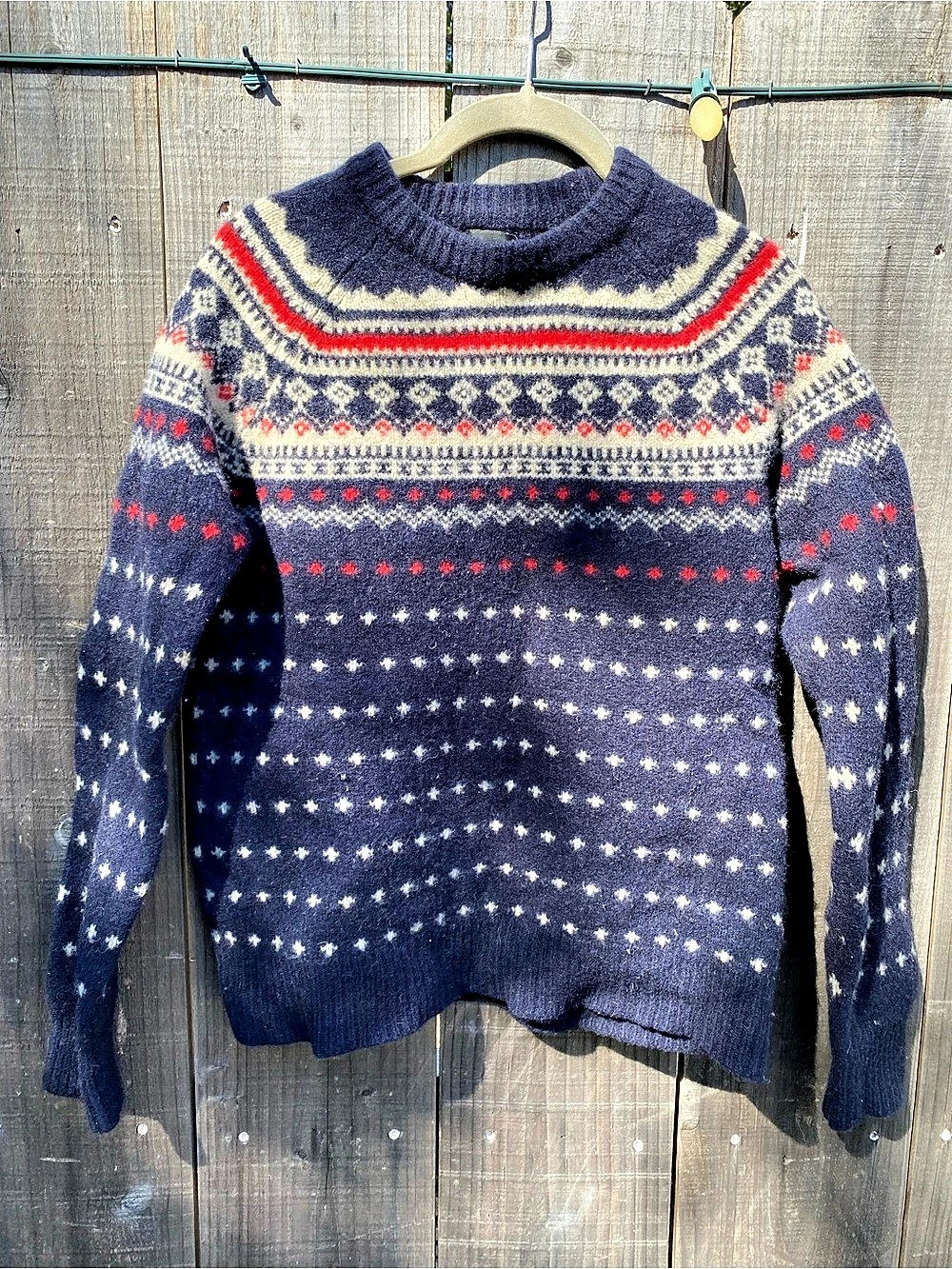 J.Crew Fair Isle Geometric Sweater in Blue & Red Size Medium